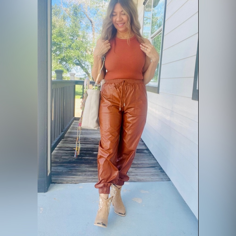Faux Leather Camel Jogger
